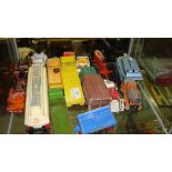 2 x shelves of assorted Matchbox Corgi and Dinky die cast toy cars (all play worn condition)