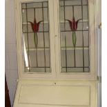 Painted vintage leaded and glazed bureau bookcase