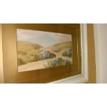 Gouache Dartmoor / Highland landscape by H Woburn F & G 18 cms x 35 cms