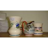 Honiton pottery vases and Kutani jug