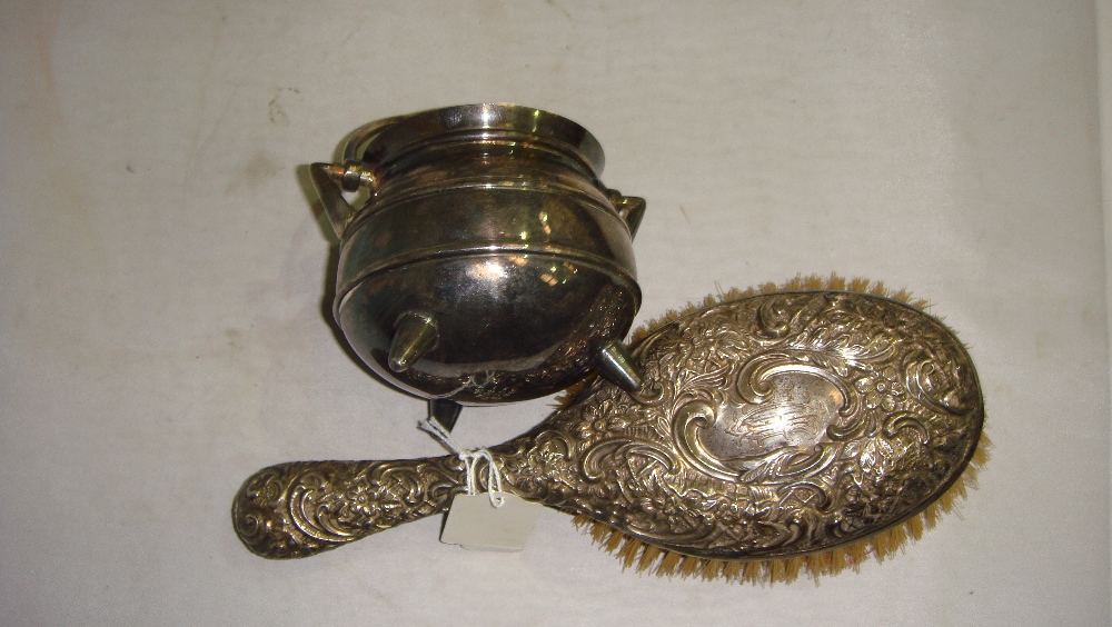 Silver repousse work ladies dressing table brush with monogramme Birm.