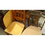 Set of four Arts & Crafts oak framed dining chairs and one other