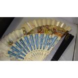 Collection of 5 x 19th century and later hand painted fans including 3 with bone handles and 1 x