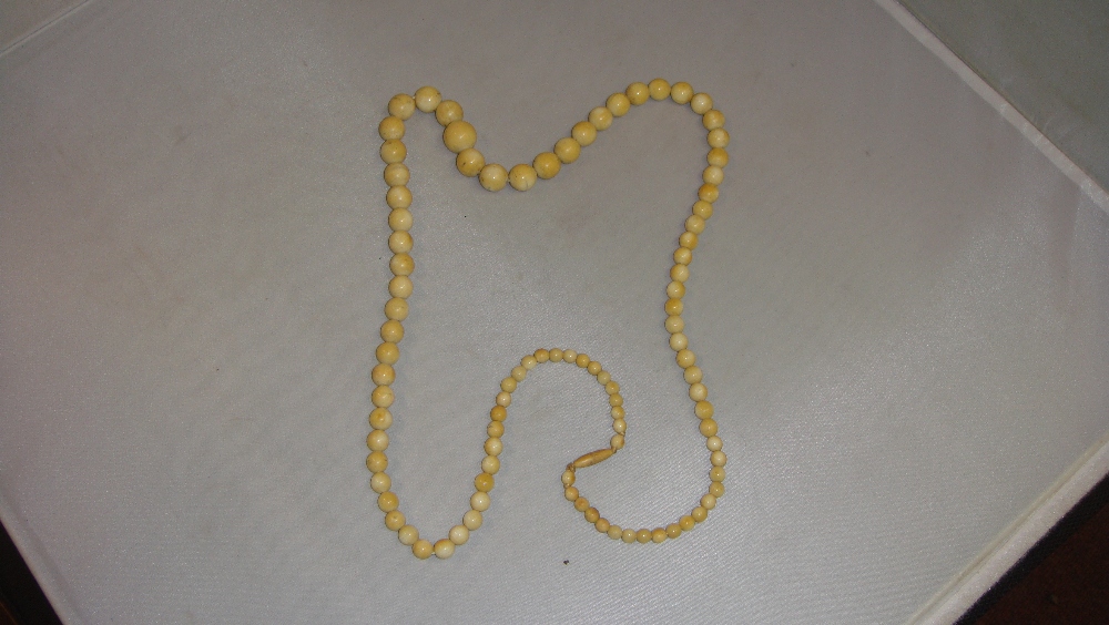 Set of late 19th century graduated ivory beads as a necklace 86 cms total length 75 g