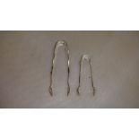 2 x solid silver sugar tongs, Birm Hillard & Thomason,