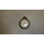 Late 19th / early 20th century ladies pocket with painted dial in chased and engraved silver case