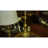 Vintage Islamic brass standard lamp and matching table lamp
