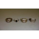 4 x 20th century silver rings, 1 x set with hardstone, 1 x signet, 2 x set with paste,