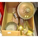 Assorted brass and copper ware including antique copper samovar,