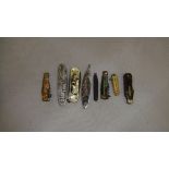 Bag of 8 antique and vintage pocket knives (one tortoiseshell multi tool with losses)