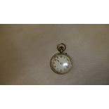 Late 19th / early 20th century ladies pocket with painted dial in chased and engraved silver case