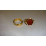 Gents 22 ct yellow gold wedding band 53 1 g & 9 ct gold ring set with semi precious stone