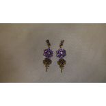 Pair of modern silver and purple stone cluster earrings