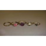 5 x modern silver dress rings set with assorted hardstones