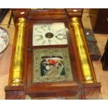 Late 19th century American wall clock with mahogany case gilded columns & painted glass panels