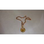9 ct rose gold watch chain 51 g with and 18 ct yellow gold and revolving citrine fob