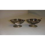 Pair of silver salts by Deakin & Francis Birm 1887 with twisted stem spoons 45 g