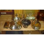 Silver plated ware including pair of tureens and covers, 2 x other tureens and covers and rose bowl,