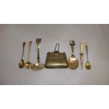 Assorted silver plated spoons and ladies coin purse