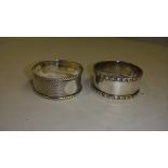 2 x silver serviette rings Chester 1906 John Millward Banks, & one other Birm.