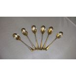 Set of six solid silver rats tail pattern tea spoons Sheffield 1900 by J Rogers 135 g