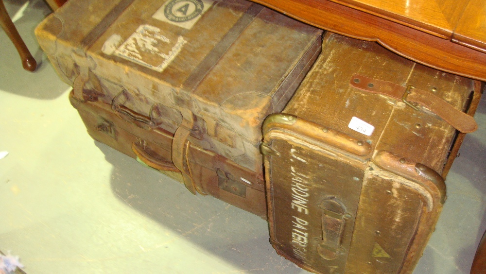 3 x pieces of vintage luggage including leather suitcase,