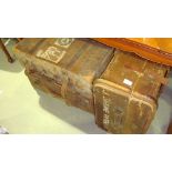 3 x pieces of vintage luggage including leather suitcase,