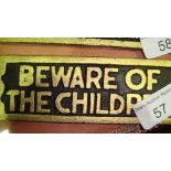 Cast iron sign Beware of the Children