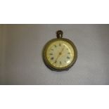 Late 19th century silver case ladies fob watch with painted dial and chased decoration