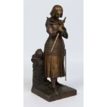 An early 20th century French patinated bronze figure of Joan of Arc raised on a square plinth, 39cm.