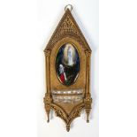 A 19th century French gilt bronze wall hanging small holy water stoop in Gothic revival style.