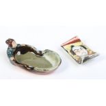 A Japanese Sumida figural small calligraphy water dish along with a similar chopstick rest moulded