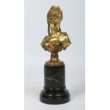 A 19th century French gilt bronze portrait bust of a young woman on socle base and raised on a