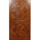 Two 18th century Versailles parquetry panels in a wooden mount, 163cm x 84cm.