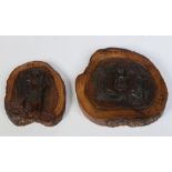 Two antique Sorrento ware carved olive wood plaques of Religious interest. Largest 12cm.