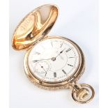 A 14 carat gold full hunter pocket watch with engraved case by Reynolds Bros, Philadelphia.