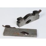 A steel skew mouth shoulder plane with rosewood infill, Spiers of Ayr. Along with another plane.