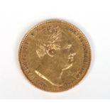 William IV sovereign 1832. Obv. first bust right. Rev. crowned shield. Milled edge.