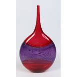 A large studio glass ruby and amethyst flask vase by Bob Crooks.