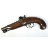 An early 19th century French 20 bore percussion cap pistol with carved walnut stock.