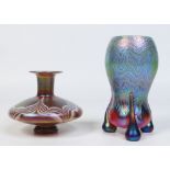 Two Art Nouveau style iridescent glass vases. Each signed Muller. Largest 16.5cm.