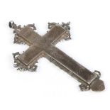 A 19th century Continental silver crucifix pendant with open fret terminals and having incised