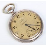 An Art Deco Omega silver cased pocket watch. With Arabic numeral markers and subsidiary seconds, 4.