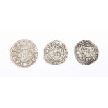 Two hammered silver penny coins 2.28g tot. F. Together with a Henry II example 1.