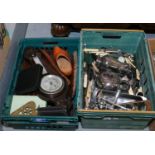 Two boxes of metalware to include cased cutlery and silver plated examples.