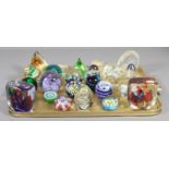 A tray lot of decorative glass paperweights to include aquarium examples, John Deacons etc.