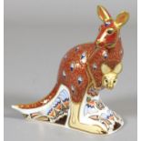 A Royal Crown Derby paperweight model of a kangaroo with gold stopper.