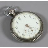 A Continental silver cased fob watch with subsidiary seconds dial.