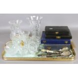 Nine items of cut glass to include Royal Doulton atomiser and Royal Beverly along with four cased