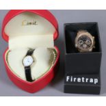 A gentleman's boxed gold effect Firetrap bracelet watch with quartz movement and a ladies Limit